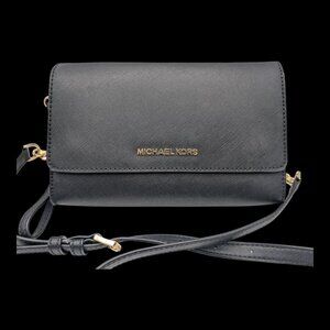 Michael Kors Chain-Link Saffiano Leather Crossbody Bag / Clutch in Black